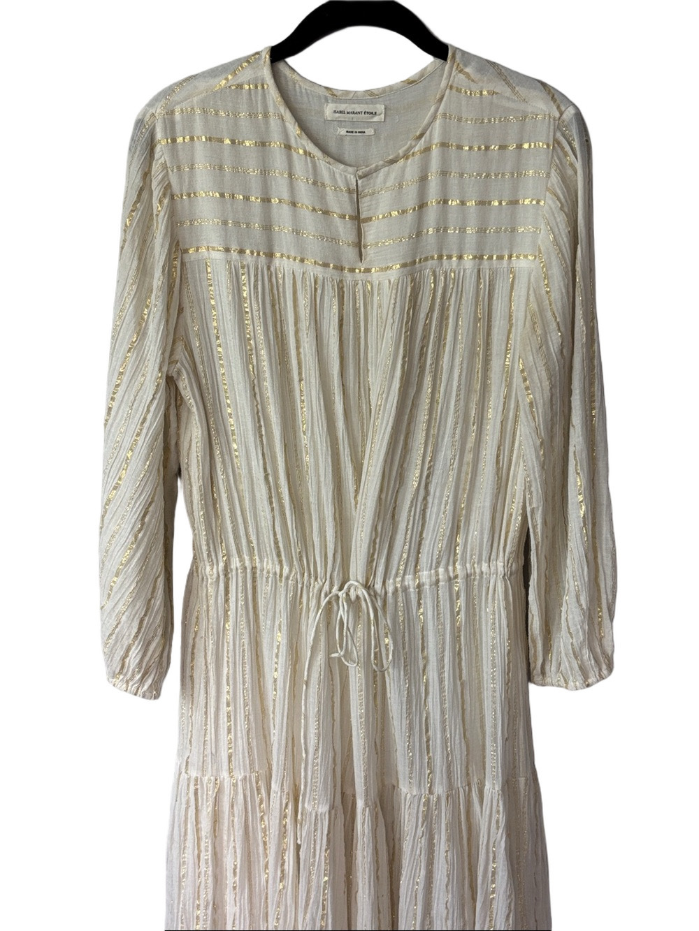 Isabel Marant Étoile Cream Gold Metallic Stripe Maxi Dress Boho Luxe size S - Picture 3 of 13